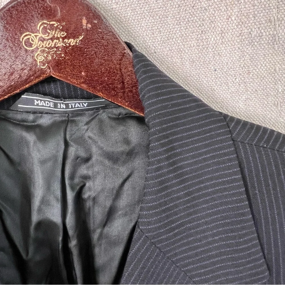 Sartoria Bellini Size 50R Super 100's Wool Black Pinstripe Sport Coat